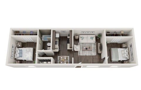 Floor plan for 2 beds, 1 bath, 675 sqft